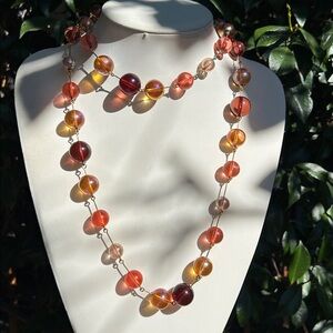 Joan Rivers Amber and Pink Iridescent Color Beaded Necklace